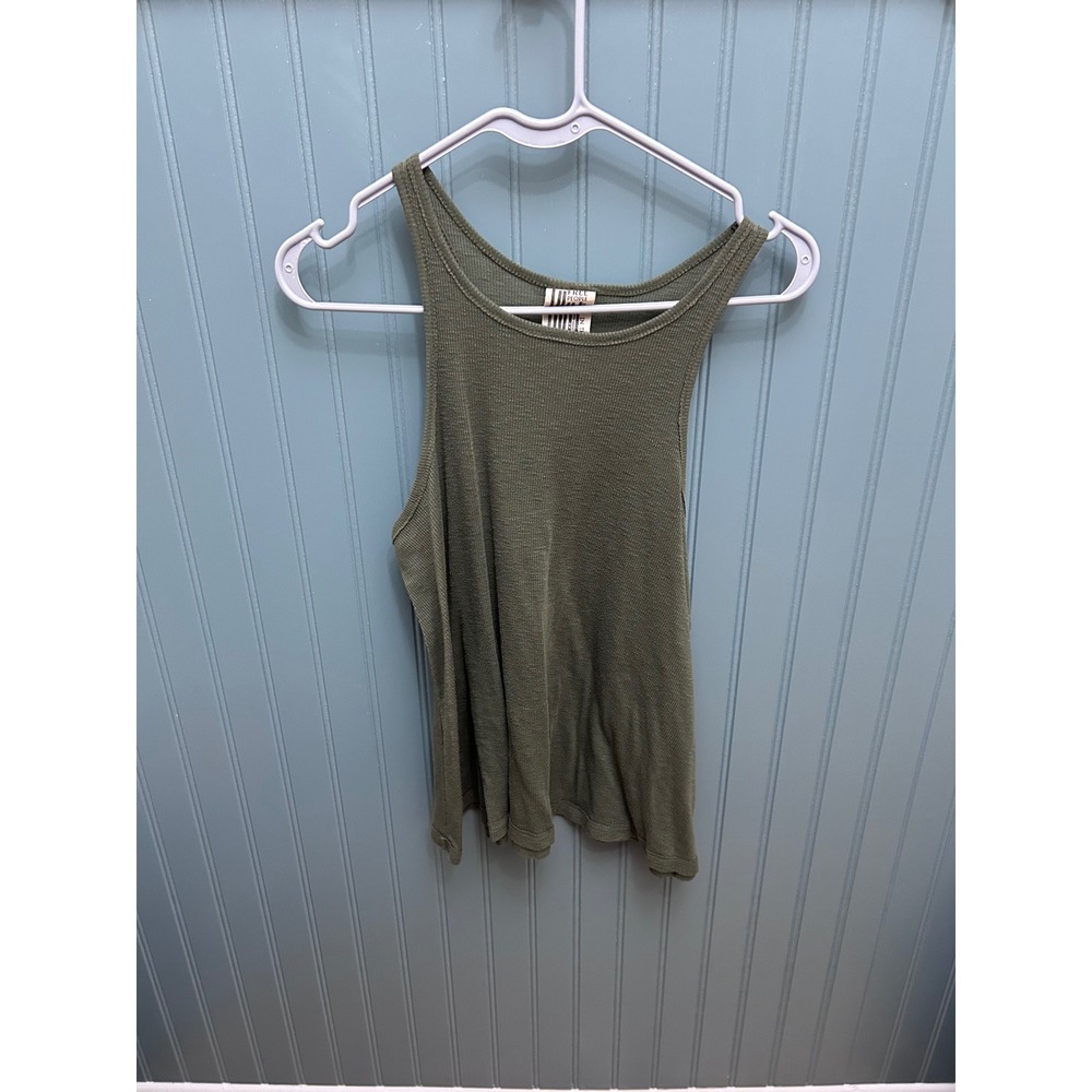 Free People Olive Green Ribbed Racerback Tank Top Medium Made in USA